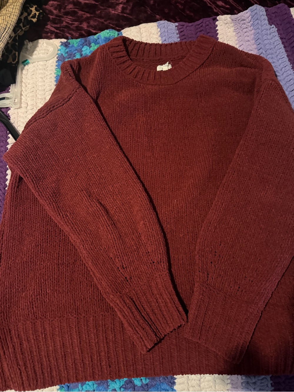 Arie Oversized Burgundy Crewneck Sweater